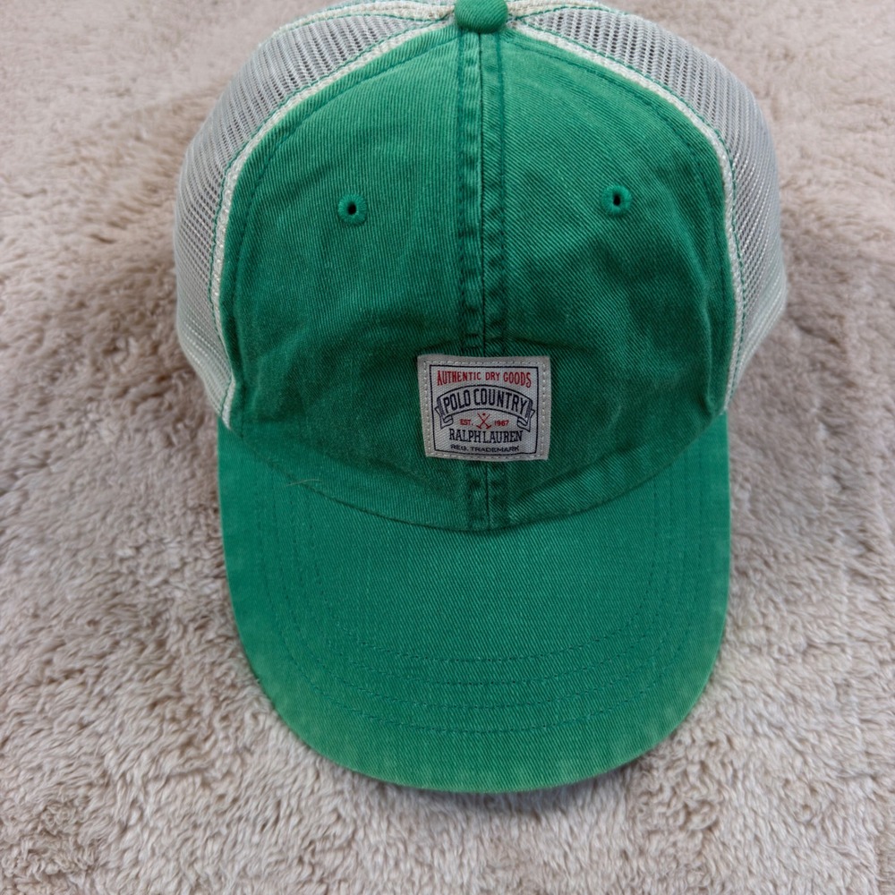 Ralph Lauren Men Polo Country Trucker Hat Green Mesh Leather Strap